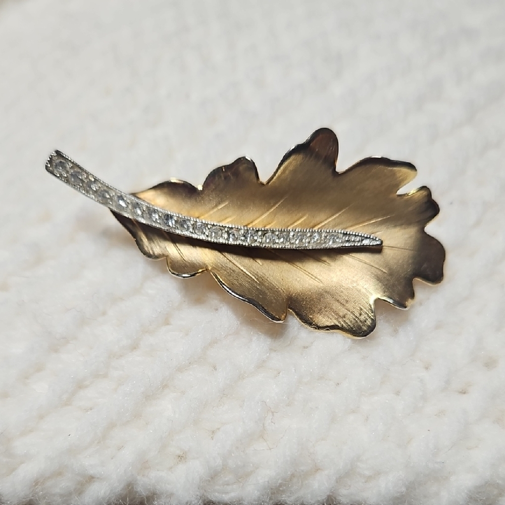 Elegant Gold Leaf Brooch with Silver Accents